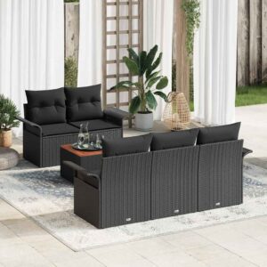 Set Divano da Giardino 6 pcs Nero Poly Rattan