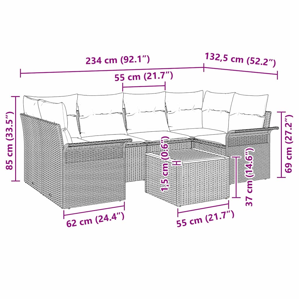 Set Divano da Giardino 7 pcs Grigio Poly Rattan - immagine 9
