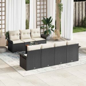 Set Divano da Giardino 8 pcs Nero Poly Rattan