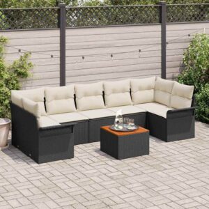 Set Divano da Giardino 8 pcs Nero Poly Rattan