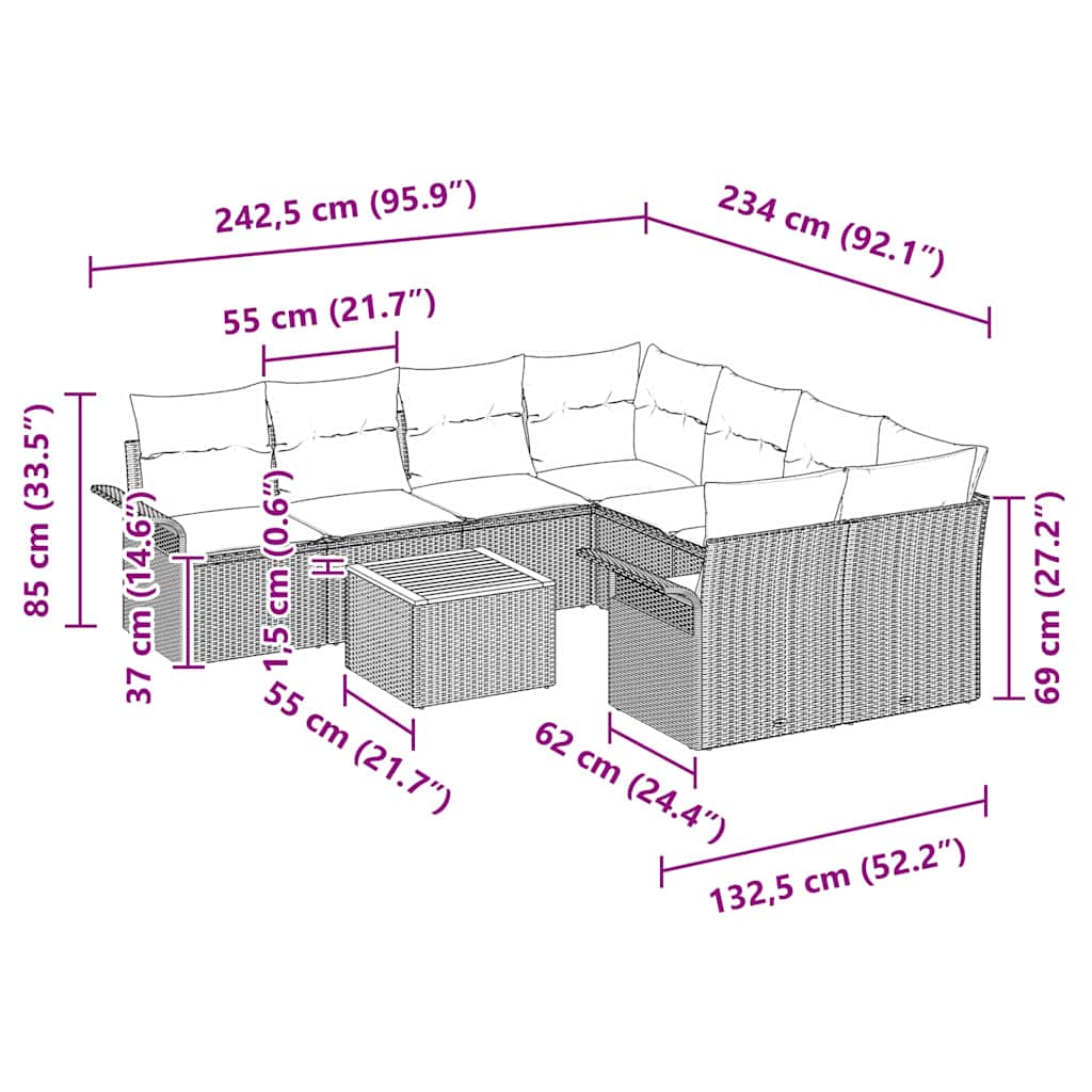 Set Divano da Giardino 9 pcs Beige Poly Rattan - immagine 9