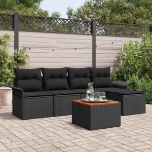 Set Divano da Giardino 6 pcs Nero Poly Rattan