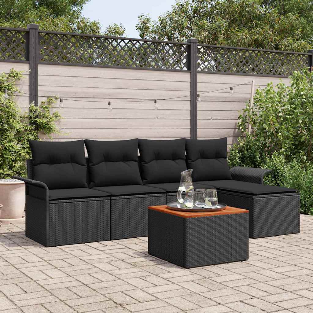 Set Divano da Giardino 6 pcs Nero Poly Rattan