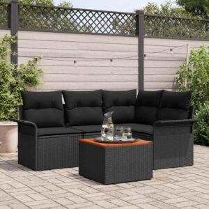 Set Divano da Giardino 5 pcs Nero Poly Rattan