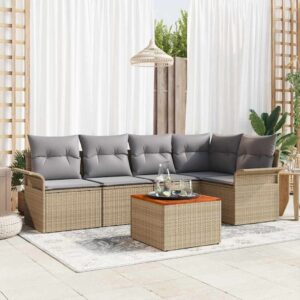 Set Divano da Giardino 6 pcs Beige Poly Rattan
