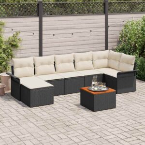 Set Divano da Giardino 8 pcs Nero Poly Rattan