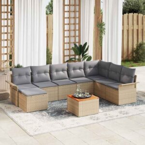 Set Divano da Giardino 9 pcs Beige Poly Rattan