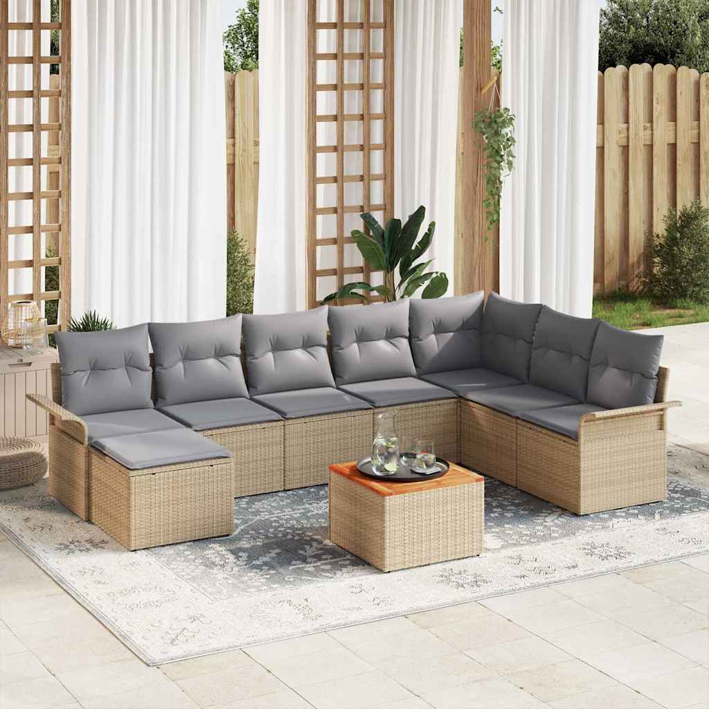 Set Divano da Giardino 9 pcs Beige Poly Rattan