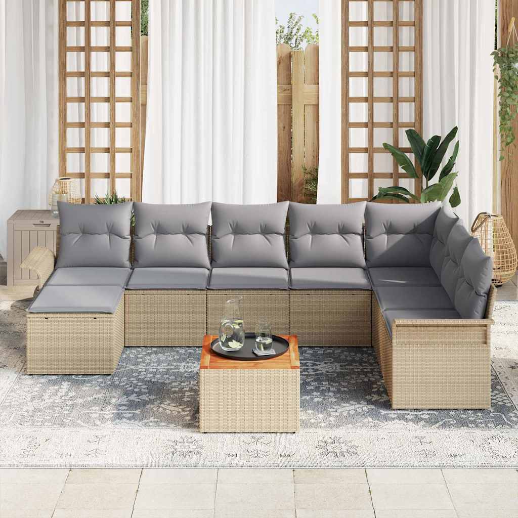 Set Divano da Giardino 9 pcs Beige Poly Rattan - immagine 3