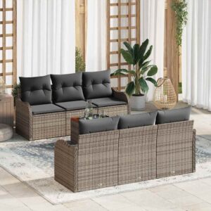 Set Divano da Giardino 7 pcs Grigio Poly Rattan