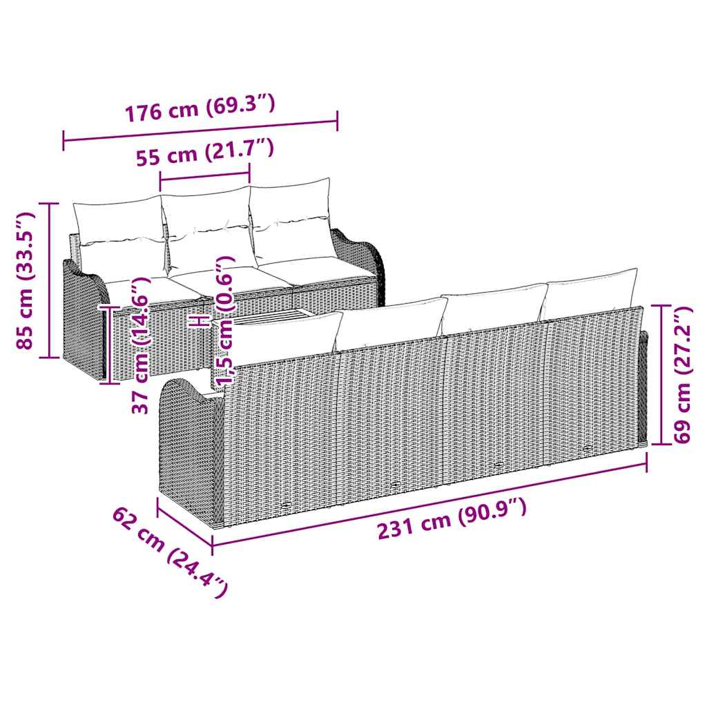Set Divano da Giardino 8 pcs Nero Poly Rattan - immagine 8