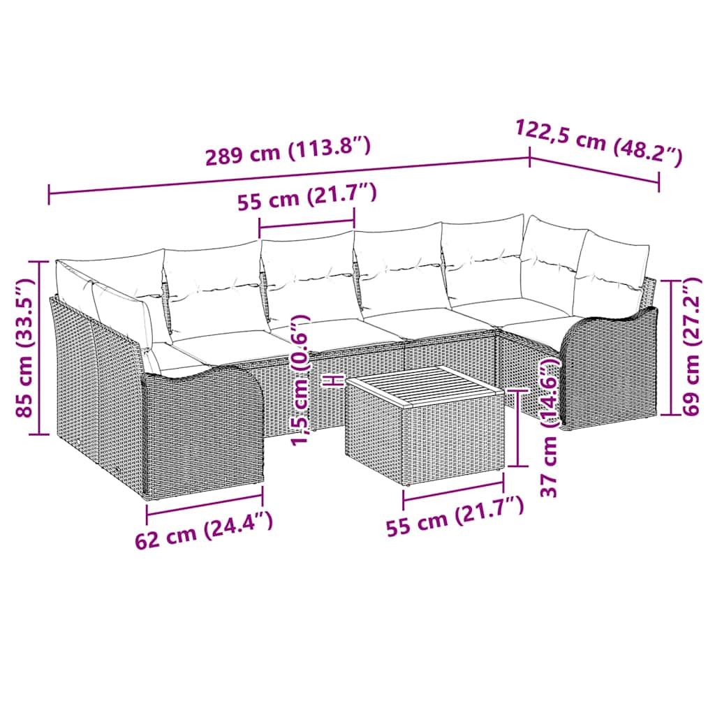 Set Divano da Giardino 8 pcs Grigio Poly Rattan - immagine 9