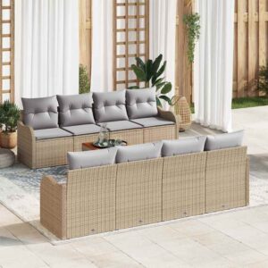 Set Divano da Giardino 9 pcs Beige Poly Rattan