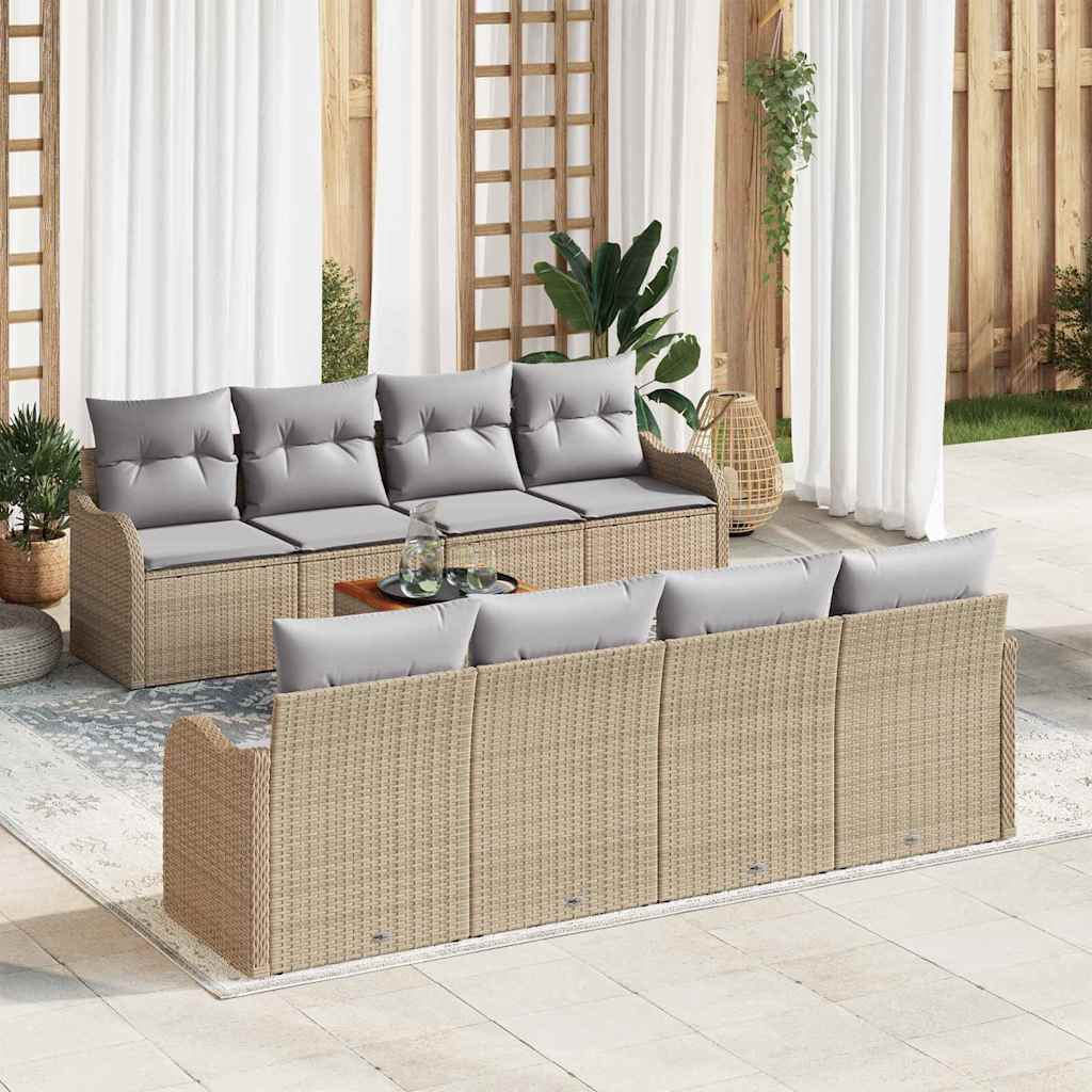 Set Divano da Giardino 9 pcs Beige Poly Rattan