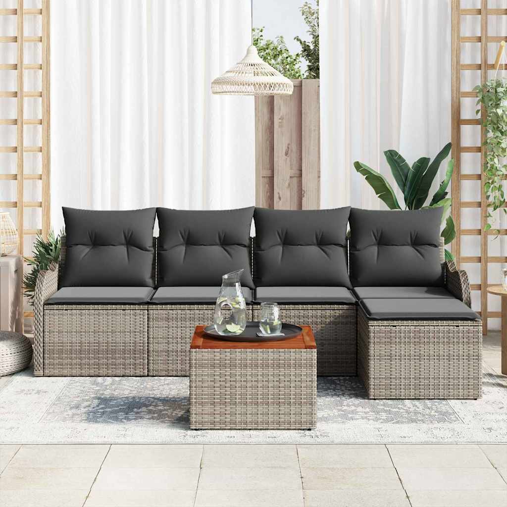 Set Divano da Giardino 6 pcs Grigio Poly Rattan