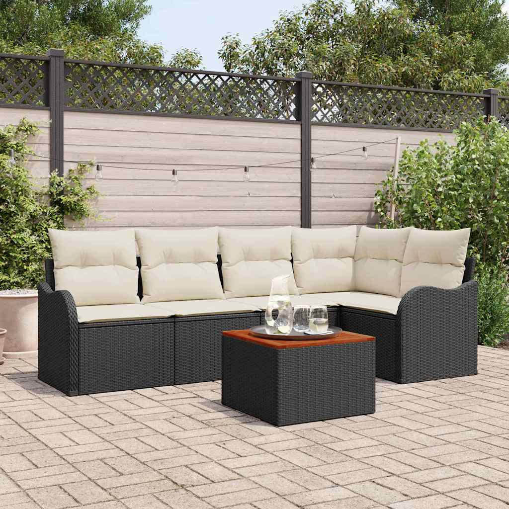 Set Divano da Giardino 6 pcs Nero Poly Rattan