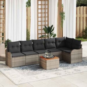 Set Divano da Giardino 7 pcs Grigio Poly Rattan