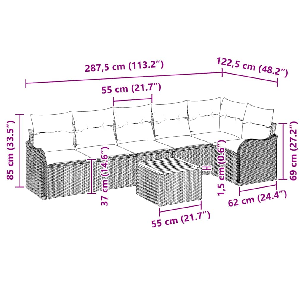 Set Divano da Giardino 7 pcs Grigio Poly Rattan - immagine 9