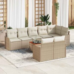 Set Divano da Giardino 9 pcs Beige Poly Rattan