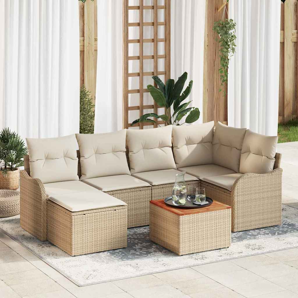 Set Divano da Giardino 7 pcs Beige Poly Rattan