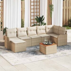 Set Divano da Giardino 8 pcs Beige Poly Rattan