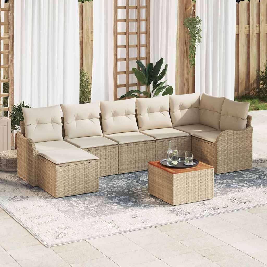 Set Divano da Giardino 8 pcs Beige Poly Rattan