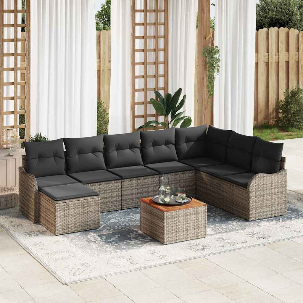 Set Divano da Giardino 9 pcs Grigio Poly Rattan