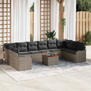 Set Divano da Giardino 11 pcs Grigio Poly Rattan