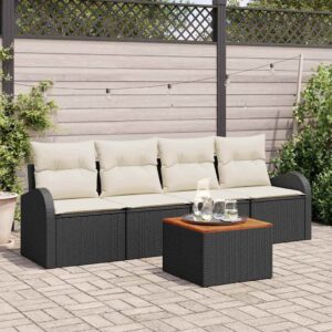 Set Divano da Giardino 5 pcs Nero Poly Rattan