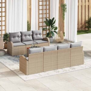 Set Divano da Giardino 8 pcs Beige Poly Rattan