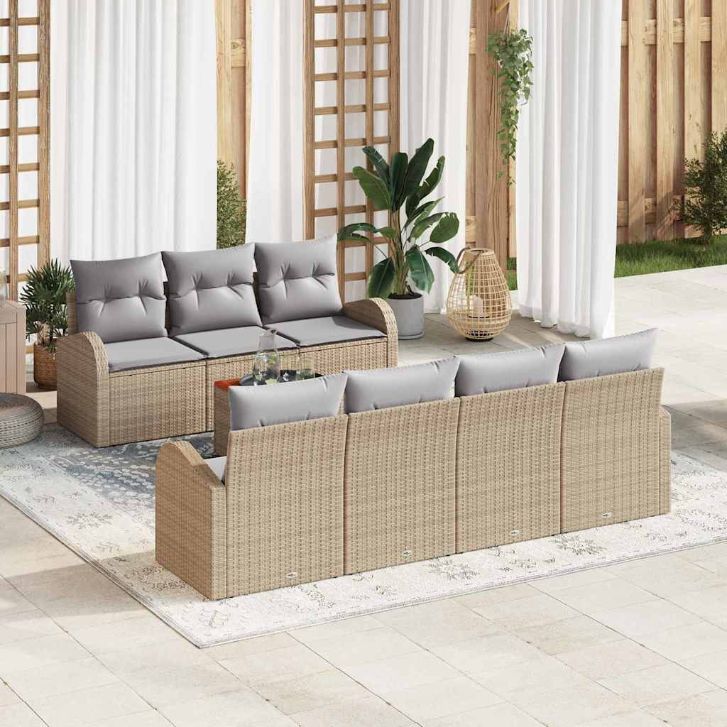Set Divano da Giardino 8 pcs Beige Poly Rattan