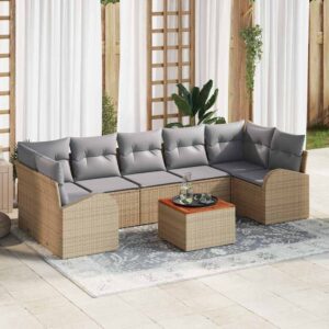 Set Divano da Giardino 8 pcs Beige Poly Rattan