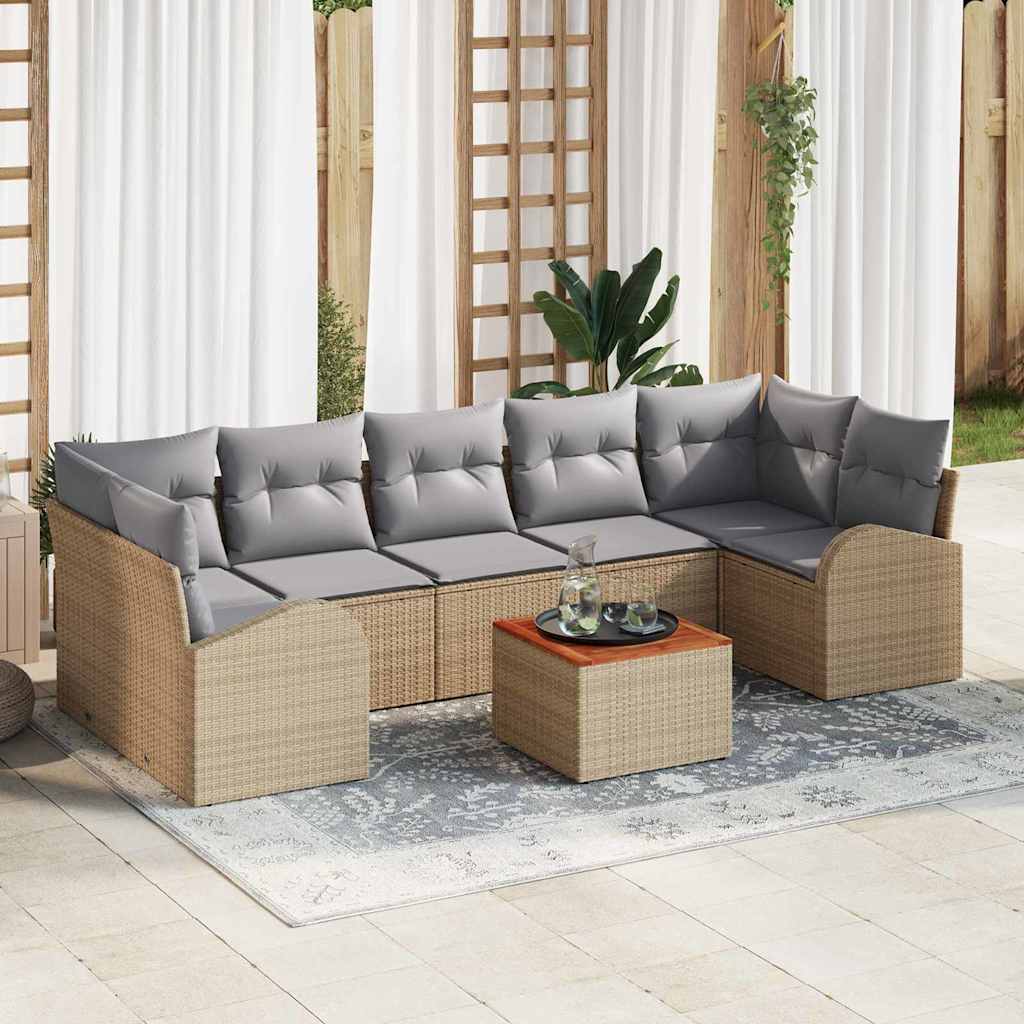 Set Divano da Giardino 8 pcs Beige Poly Rattan