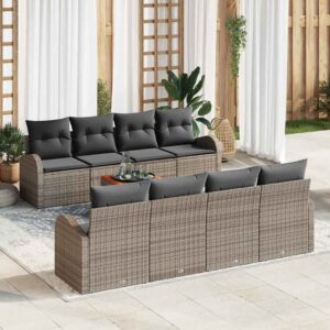 Set Divano da Giardino 9 pcs Grigio Poly Rattan