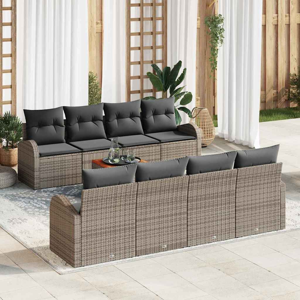 Set Divano da Giardino 9 pcs Grigio Poly Rattan