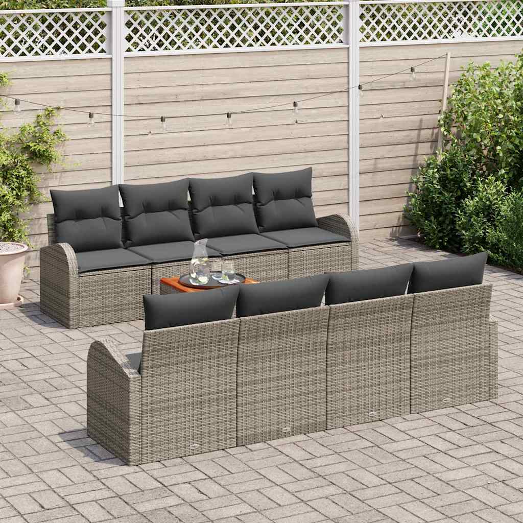 Set Divano da Giardino 9 pcs Grigio Poly Rattan - immagine 3