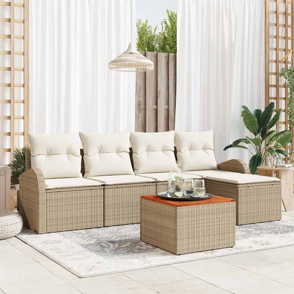 Set Divano da Giardino 6 pcs Beige Poly Rattan