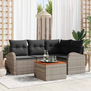 Set Divano da Giardino 5 pcs Grigio Poly Rattan