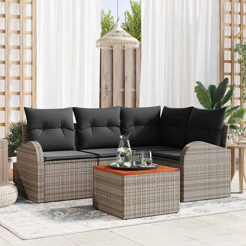 Set Divano da Giardino 5 pcs Grigio Poly Rattan