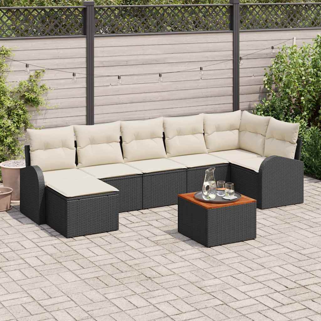 Set Divano da Giardino 8 pcs Nero Poly Rattan