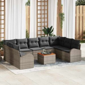 Set Divano da Giardino con cuscino 10 pcs Grigio Poly Rattan