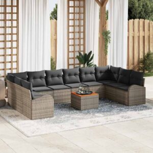 Set Divano da Giardino con cuscino 11 pcs Nero polyrattan