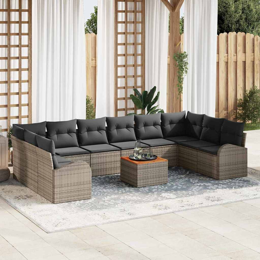 Set Divano da Giardino con cuscino 11 pcs Nero polyrattan