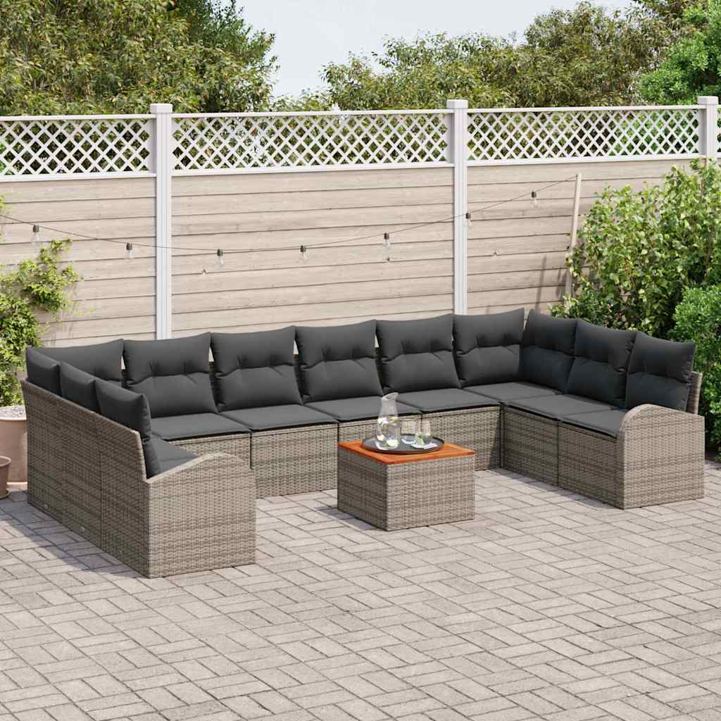 Set Divano da Giardino con cuscino 11 pcs Nero polyrattan - immagine 3
