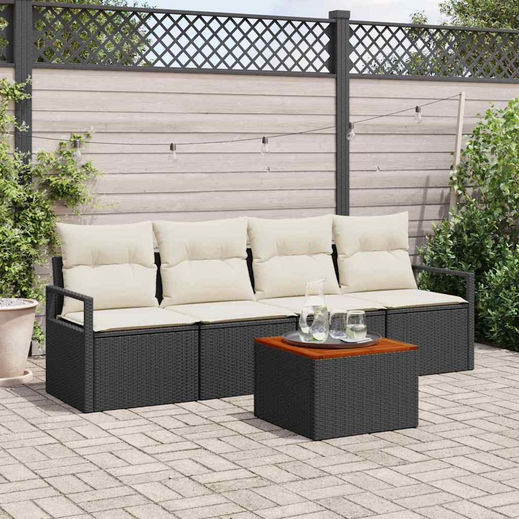 Set Divano da Giardino con cuscino 5 pcs Nero Poly Rattan