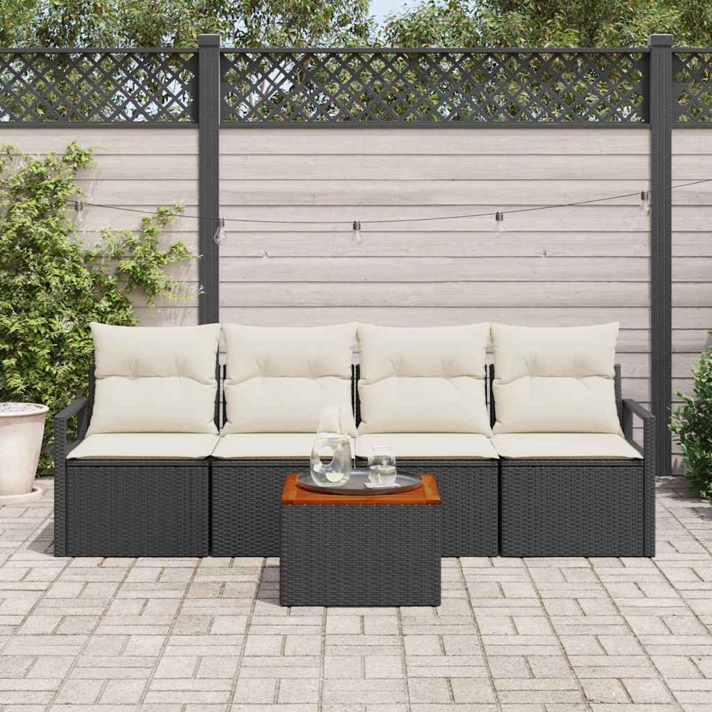 Set Divano da Giardino con cuscino 5 pcs Nero Poly Rattan - immagine 3