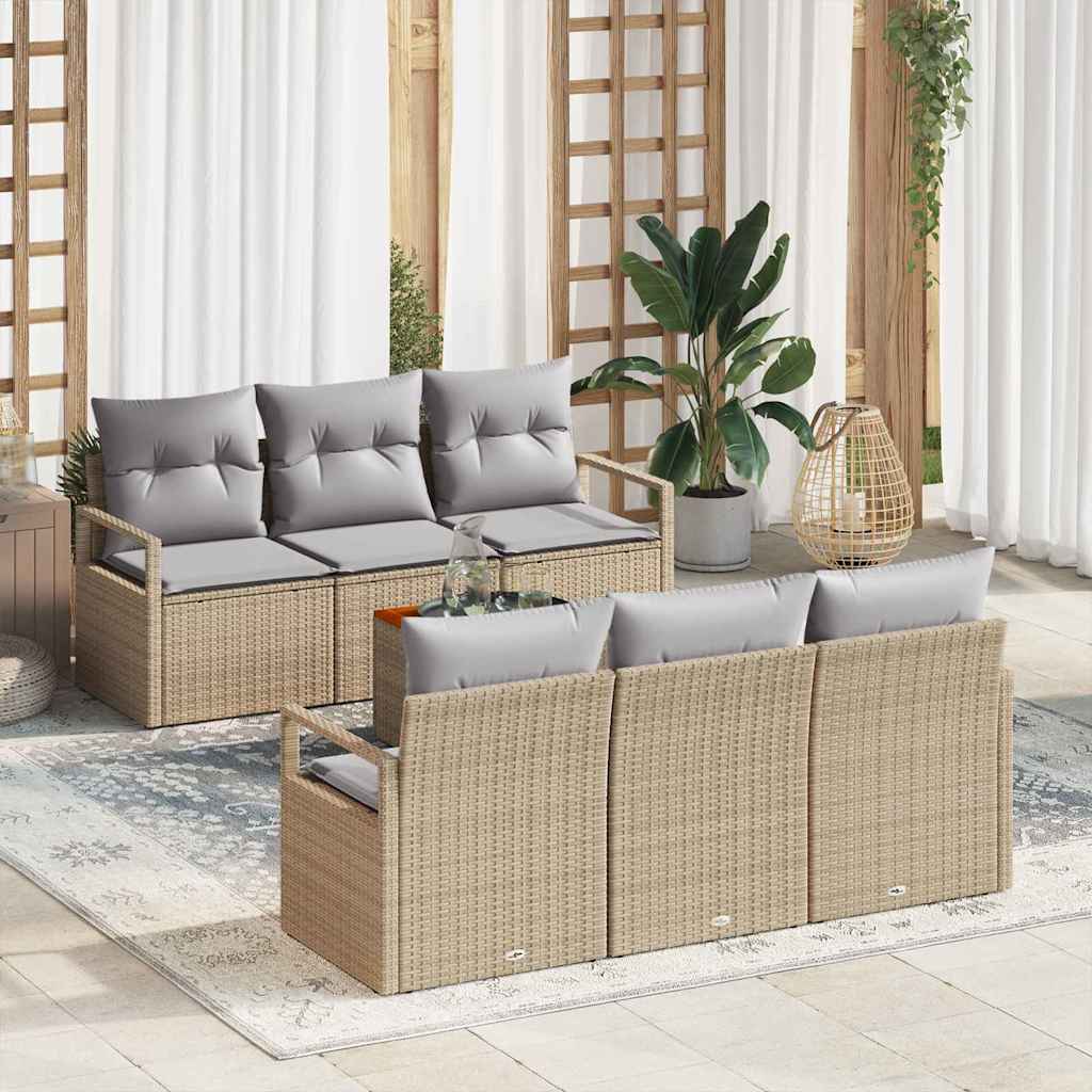 Set Divano da Giardino con cuscino 7 pcs Beige Poly Rattan
