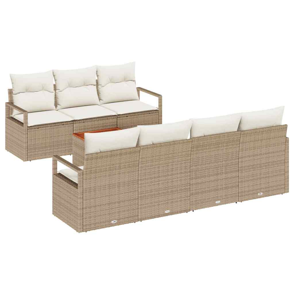 Set Divano da Giardino con cuscino 8 pcs Beige Poly Rattan - immagine 2