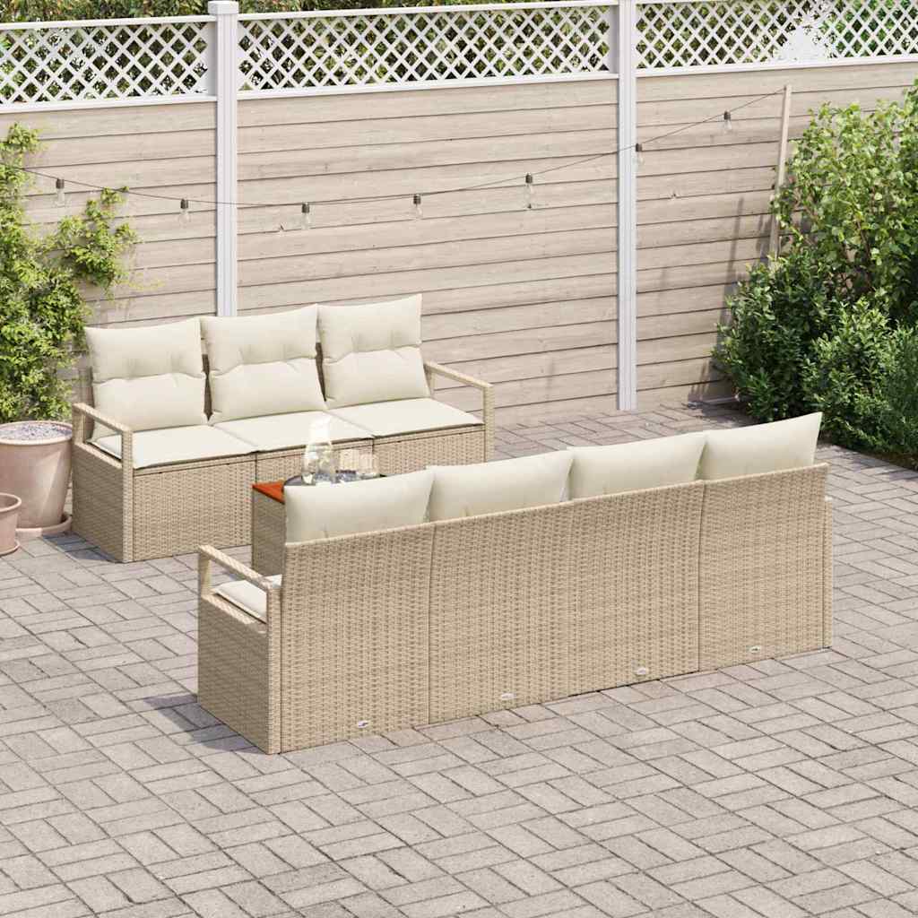 Set Divano da Giardino con cuscino 8 pcs Beige Poly Rattan - immagine 3
