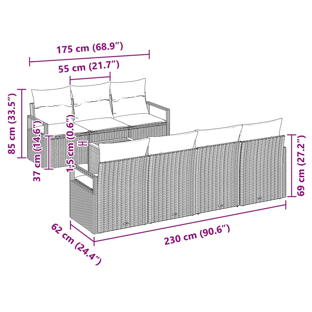 Set Divano da Giardino con cuscino 8 pcs Beige Poly Rattan - immagine 8